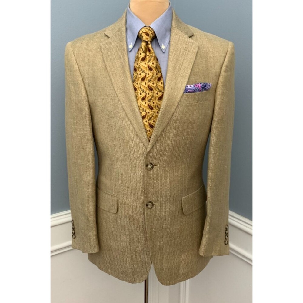 Jos A Bank Blazer Mens 38R Linen Silk Herringbone Tweed Jacket Sportcoat
